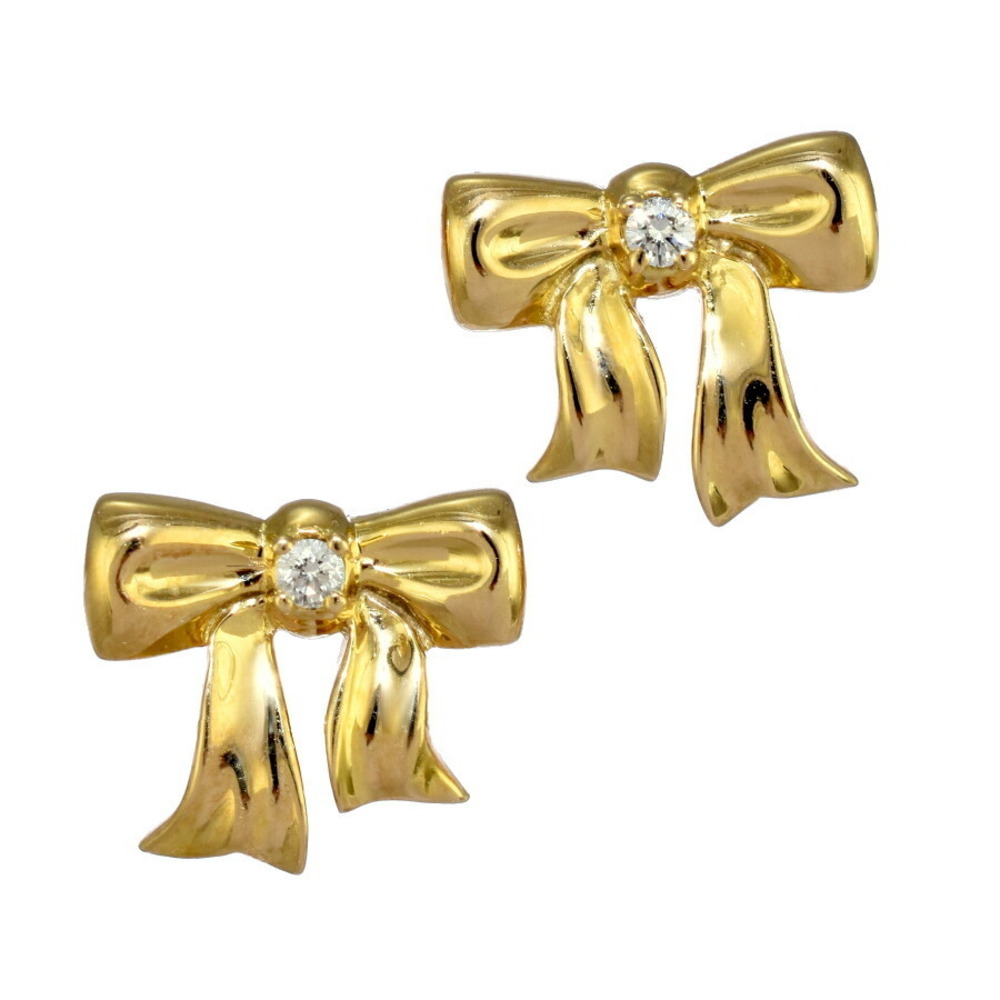 Tiffany Bow Ribbon Earrings Yellow Gold Diamond CO